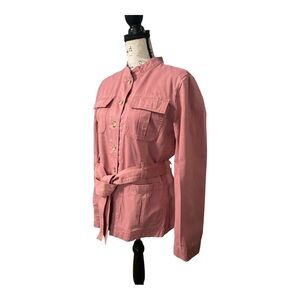 LOFT pink cotton safari jacket gently structured button down belted 4 pockets L